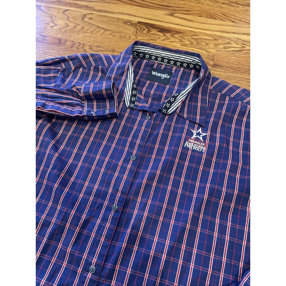 Wrangler Mens National Patriot Button Up Shirt XL Blue Red Plaid Western Star
